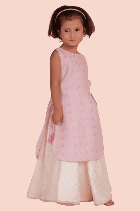 Pre-Order: Kurti with Flared Skirt Set-Light Pink and White