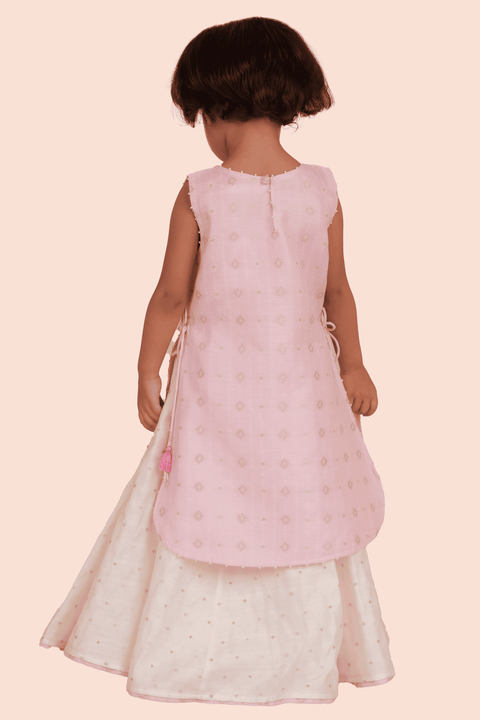 Pre-Order: Kurti with Flared Skirt Set-Light Pink and White