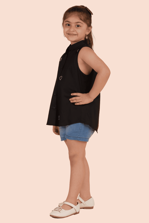 Pre-Order: Black Shirt with Silver Swarovski Hearts