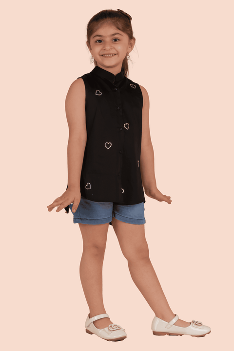 Pre-Order: Black Shirt with Silver Swarovski Hearts