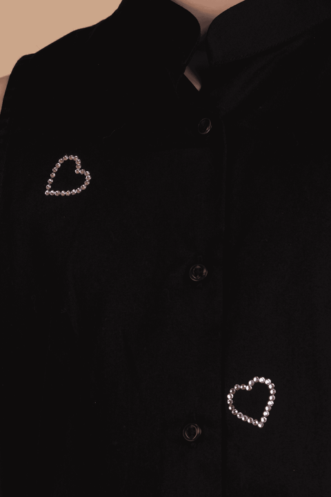 Pre-Order: Black Shirt with Silver Swarovski Hearts