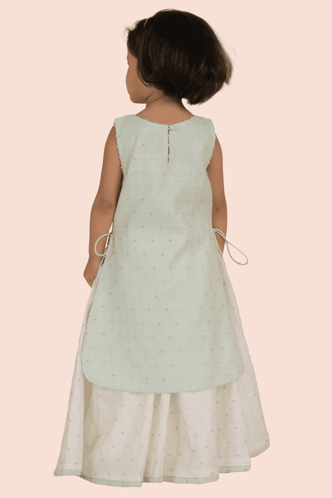 Pre-Order: Kurti with Flared Skirt Set-Lime Green and White