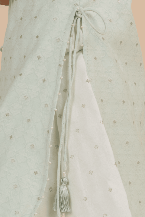 Pre-Order: Kurti with Flared Skirt Set-Lime Green and White