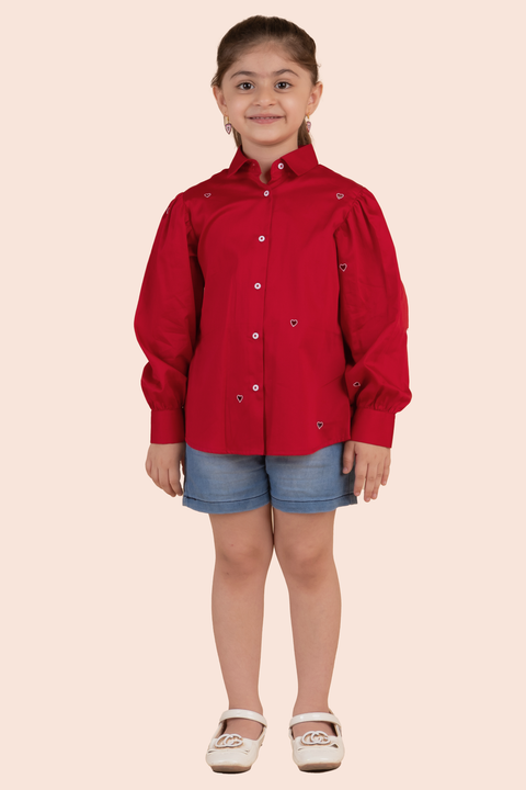 Pre-Order: Red Shirt with White Heart Cutwork Embroidery