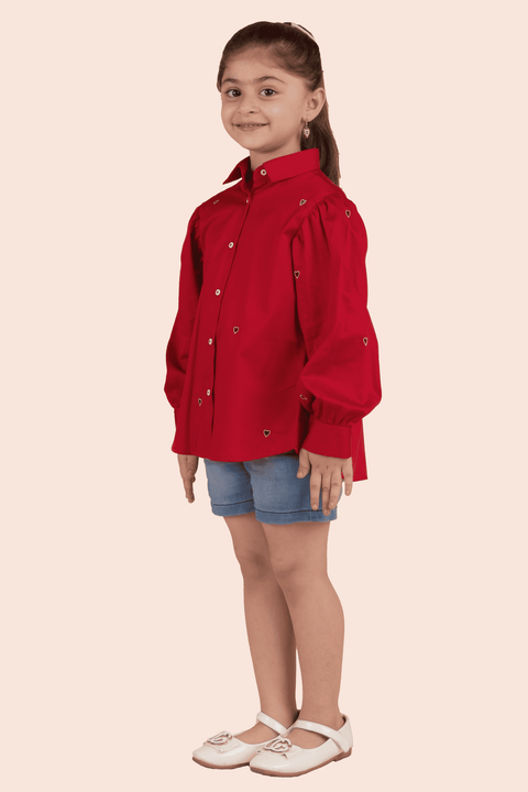 Pre-Order: Red Shirt with White Heart Cutwork Embroidery