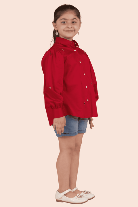 Pre-Order: Red Shirt with White Heart Cutwork Embroidery