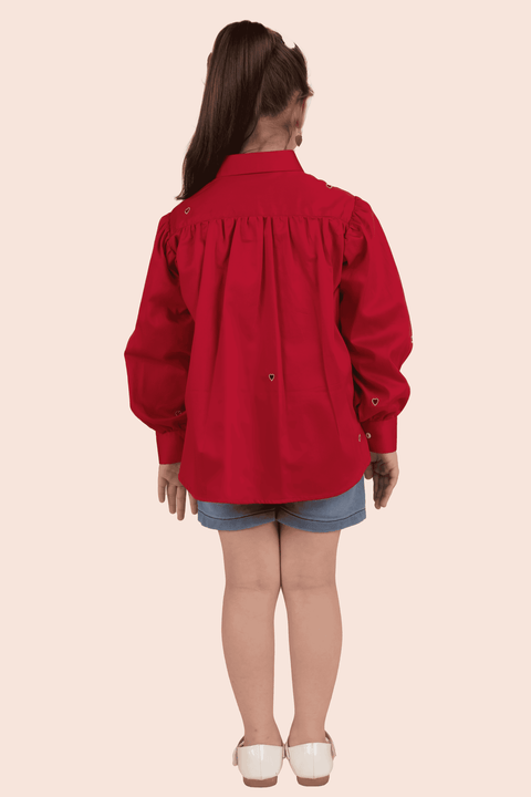 Pre-Order: Red Shirt with White Heart Cutwork Embroidery