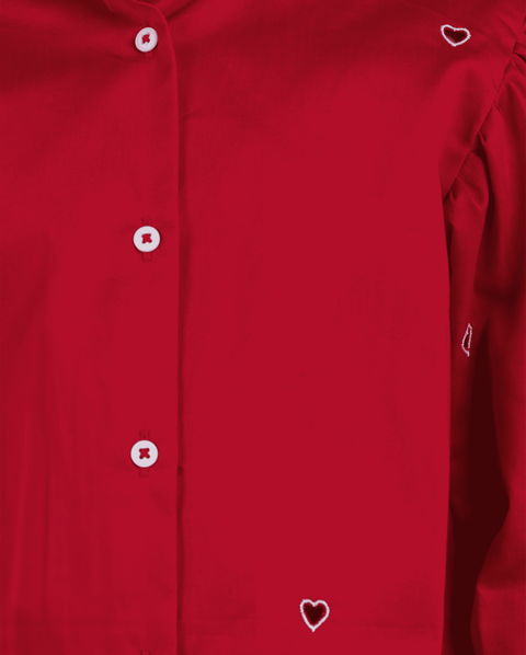 Pre-Order: Red Shirt with White Heart Cutwork Embroidery