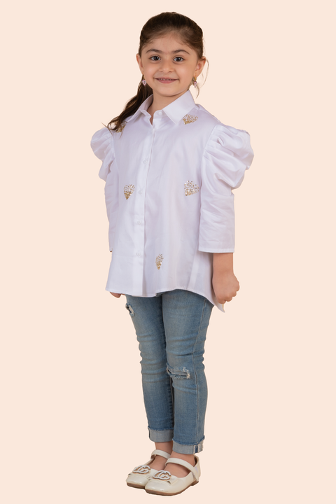 Pre-Order: White Shirt with Gold Sequin Heart