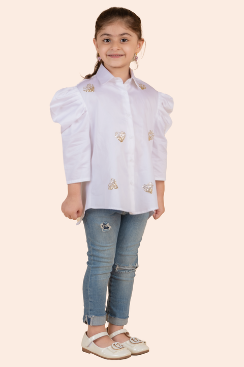 Pre-Order: White Shirt with Gold Sequin Heart