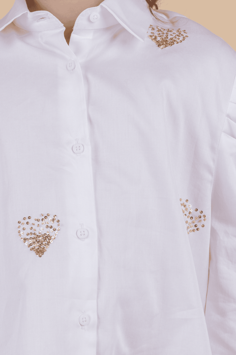 Pre-Order: White Shirt with Gold Sequin Heart