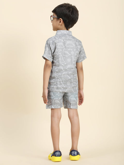 Pre-Order: Dino Printed Pure Linen  Premium Co-ords