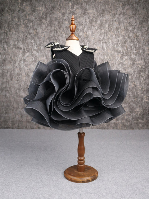Pre-Order: Stylish Ruffle Net Black Dress