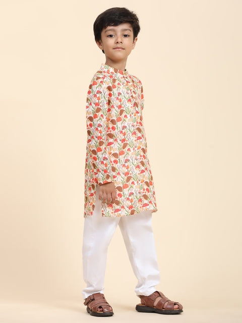 Pre-Order: Mushroom Print Pure Linen Kurta  and Premium Cotton Pajama Set