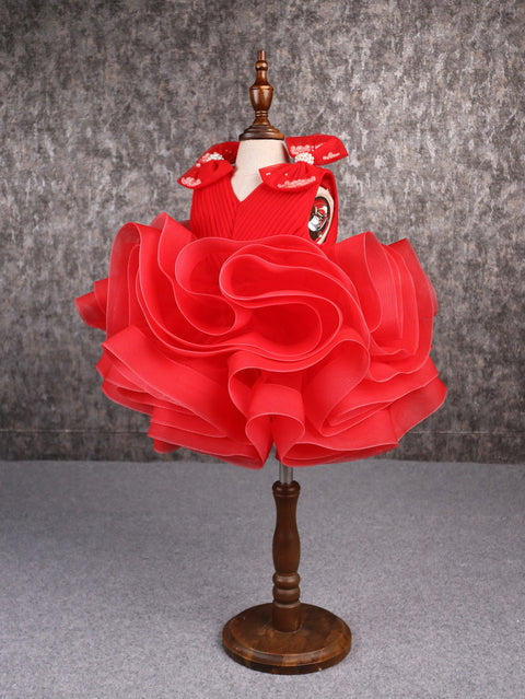 Pre-Order: Stylish Ruffle Net Red Dress