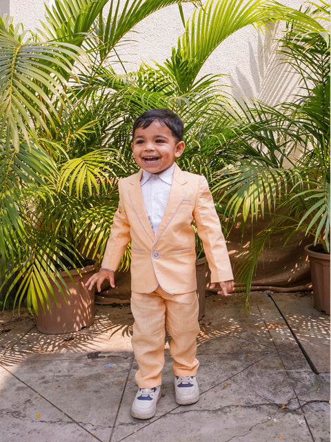 Pre-Order: Solid Peach Pure Linen Blazer Set