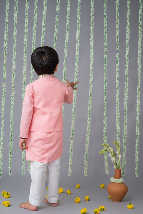 Pre-Order: Pink Embroidered Nehru Jacket Set