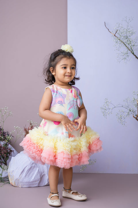 Pre-Order: Floral Printed Tutu Dress in Purple