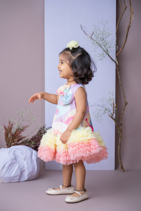 Pre-Order: Floral Printed Tutu Dress in Purple