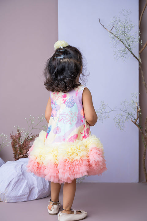 Pre-Order: Floral Printed Tutu Dress in Purple