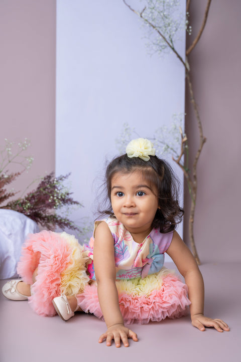 Pre-Order: Floral Printed Tutu Dress in Purple