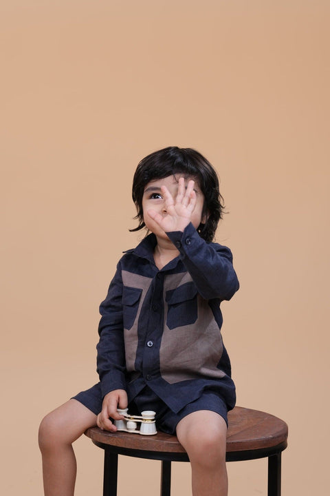 Pre-Order: Designer Pocket Pure Linen Coord (Charcoal Grey brown Colour)