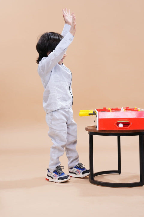 Pre-Order: Jacket Pants Styled Pure Linen Co-ords (Steel Grey Colour)