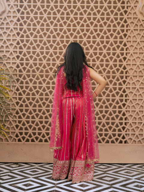 Pre Order : Pink Embroidered Kurti Sharara Set