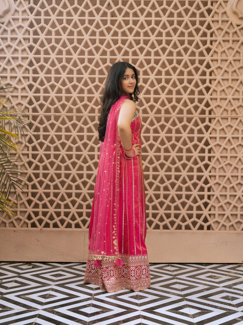 Pre Order : Pink Embroidered Kurti Sharara Set