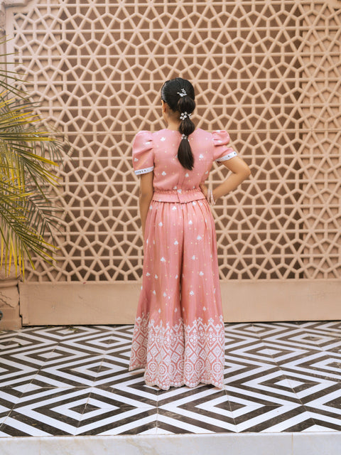 Pre Order : Pink Embroidered Top & Palazzo Set