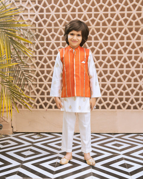 Pre Order : Orange Faux Mirror Jacket Set