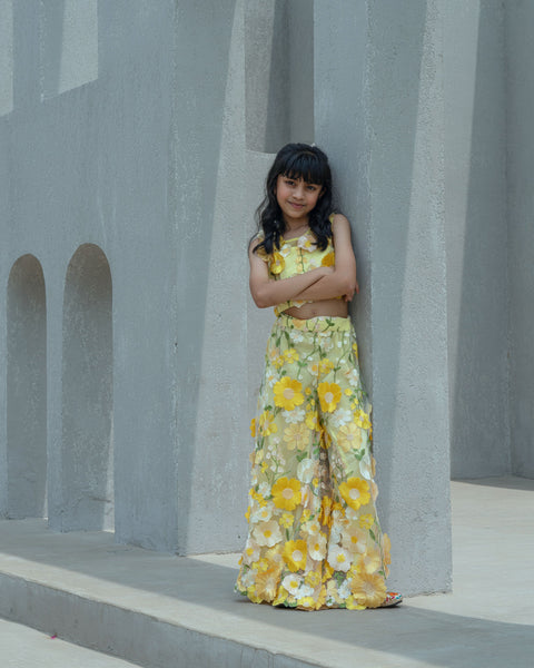 Pre Order : Yellow 3D Flower Top with Plazzo