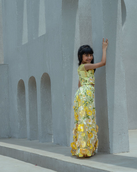 Pre Order : Yellow 3D Flower Top with Plazzo