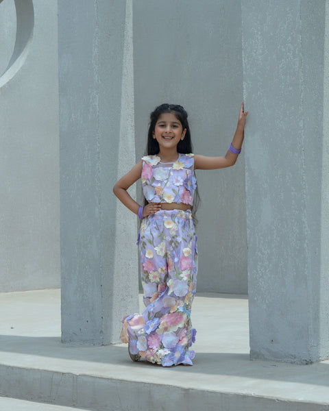 Pre Order : Lilac 3D Flower Top with Palazzo