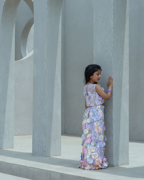 Pre Order : Lilac 3D Flower Top with Palazzo