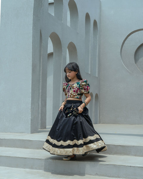 Pre Order : Black Embroidered Lehenga Choli Set