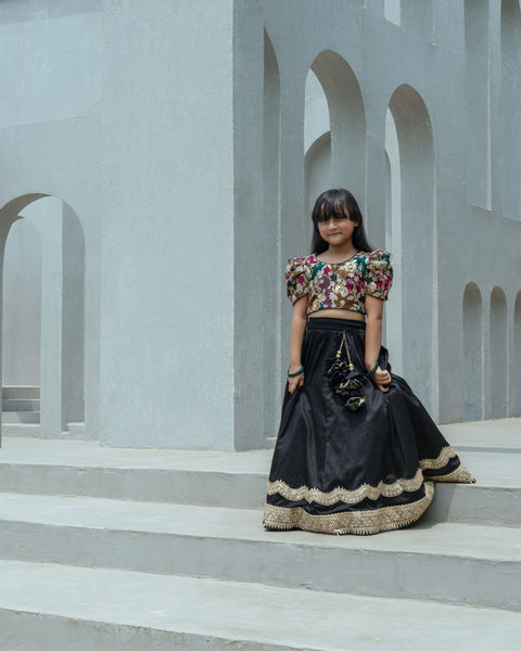 Pre Order : Black Embroidered Lehenga Choli Set