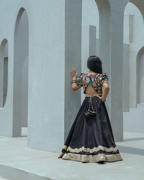 Pre Order : Black Embroidered Lehenga Choli Set