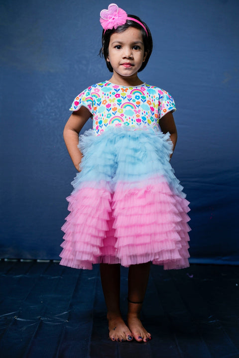 Pre-Order: Blue/Pink Layered Frilled Dress