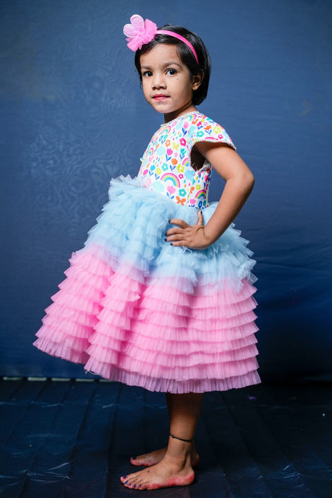 Pre-Order: Blue/Pink Layered Frilled Dress