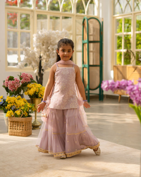 Pre Order :  Lilac Embroidered Kurti Lehenga Set