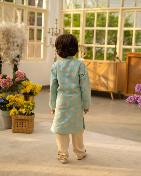 Pre Order : Blue Brocade Kurta with Pant set
