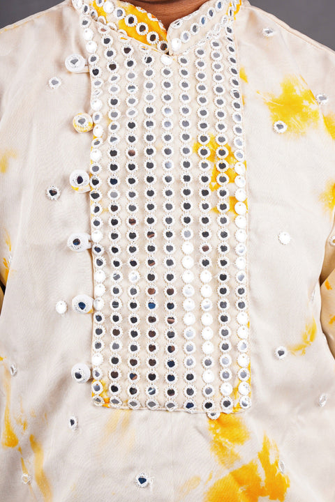 Pre-Order: Yellow Mirror Embroidered Kurta Set