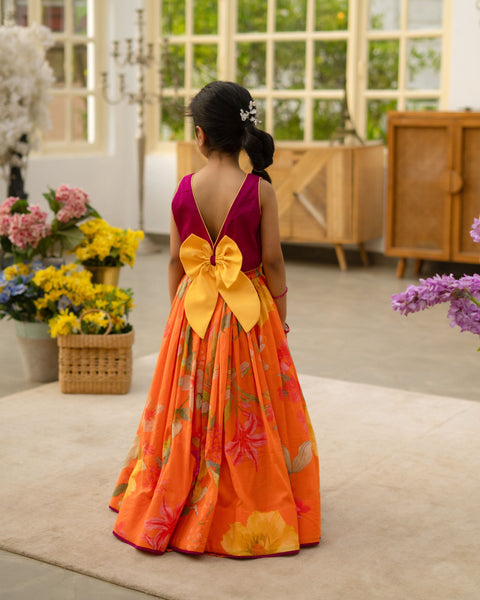 Pre Order : Purple Crop Top with Printed Skirt