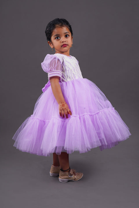 Pre-Order: Lt. Purple Dress with Pearl Embroidered on Sleeves