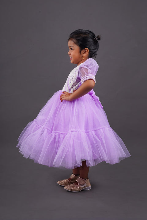 Pre-Order: Lt. Purple Dress with Pearl Embroidered on Sleeves