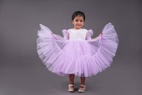 Pre-Order: Lt. Purple Dress with Pearl Embroidered on Sleeves