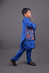 Pre-Order: Silk Kurta With Lotus Embroidered Jacket And Pyjama