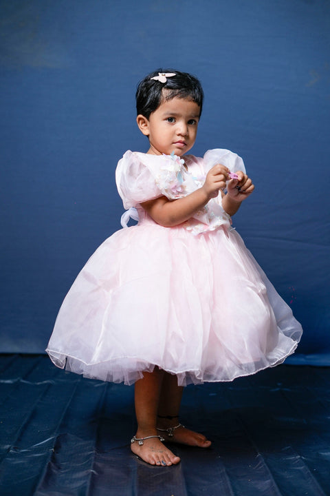 Pre-Order: Pink Flower Bow Organza Dress