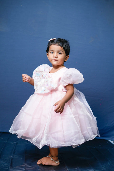 Pre-Order: Pink Flower Bow Organza Dress